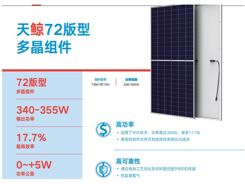 天合光能太陽能板標準多晶天鯨144系列PE15H天合光能太陽能電池板