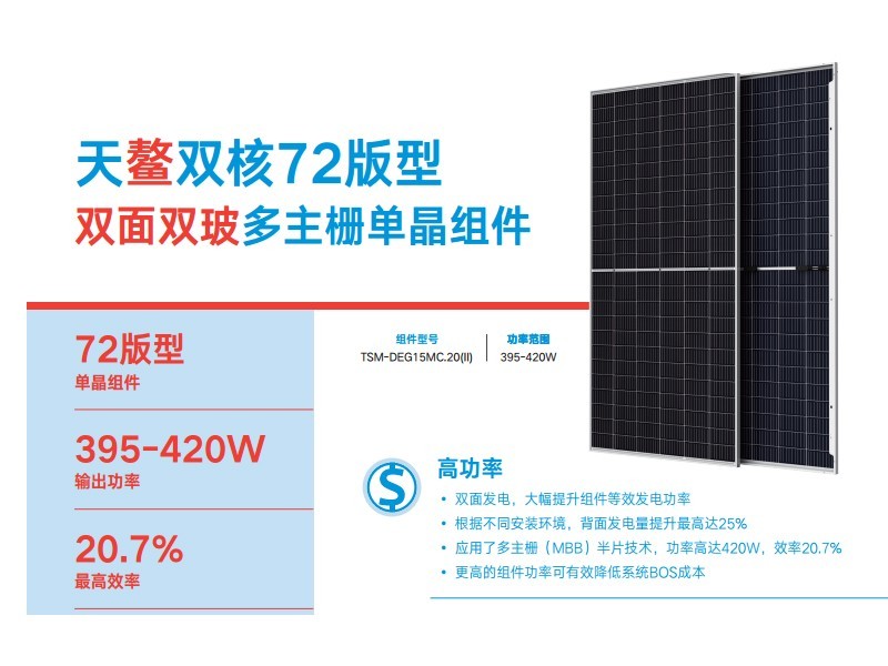 雙玻單晶天合光能太陽(yáng)能板天鰲120DEG6M.20(II)